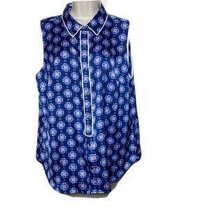 Liz Claiborne Career Womens Blue Sleeveless Button Front Blouse Large
